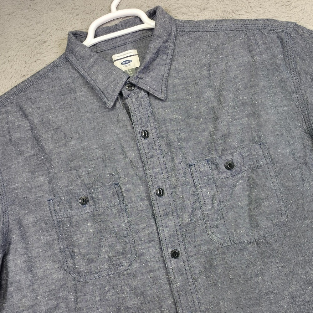 Old Navy Shirt Mens‎ 2XL Blue Short Sleeve Slim Fit Chambray Minimalist Preppy
